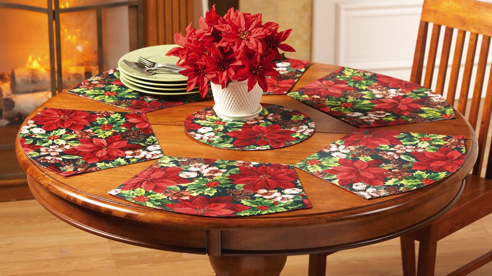 Poinsettia Kitchen Table Placemats - Set Of 7