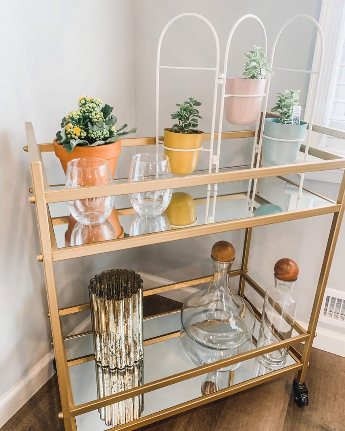 Signature Design by Ashley Kailman Modern Glam Metal Rolling Bar Cart with Caster Wheels, 32", Gold Finish