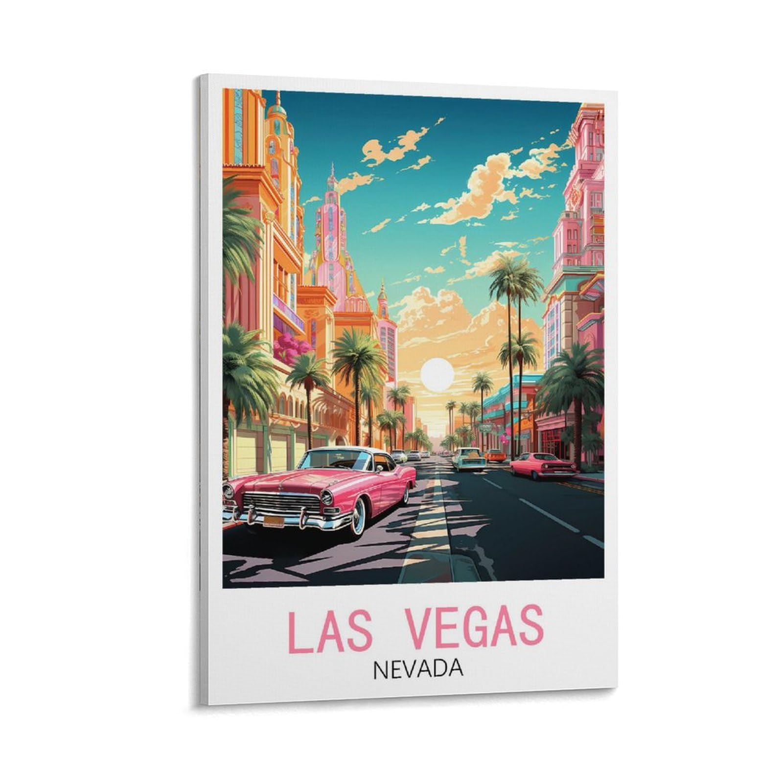 LOLWNNI Las Vegas Nevada Street Vintage Travel Posters 12x18inch(30x45cm) Canvas Wall Art Print Picture Paintings for Living Room Bedroom Decor