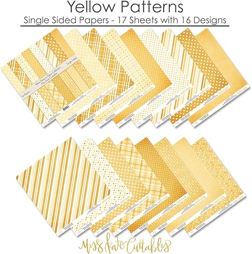 Miniatura 2 de Paquete de papel de patrón – Patrones amarillos – Papel especial premium para álbumes de recortes, colección de una cara de 12 x 12 pulgadas,