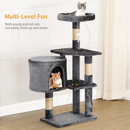 Miniatura 5 de BestPet  Torre para Gatos de 36"  Gris Claro  Torre Resistente para Gatos de Múltiples Niveles con Condominio de Felpa, Percha Acogedora, Postes