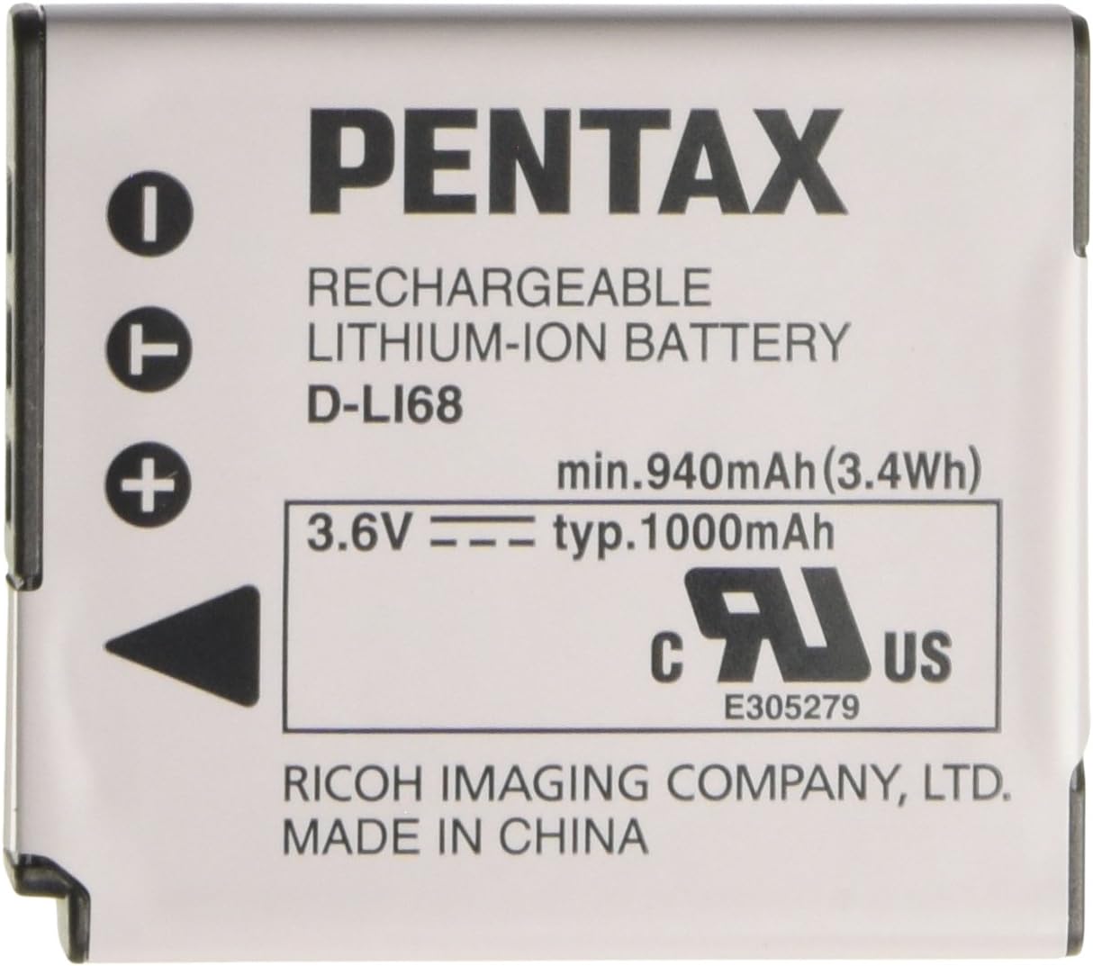 Pentax D-LI68B 3.6V 1000mAh Rechargeable Lithium-Ion Battery for Q Compact Digital Camera