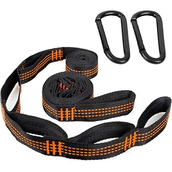 RNHDLY 2er Pack H&auml;ngematten Aufh&auml;ngung Gurte, 2 m x 2,5 cm | Gurt H&auml;ngematte, 2 Schwerlast Karabiner, 6 Schlaufen, Seil f&uuml;r H
