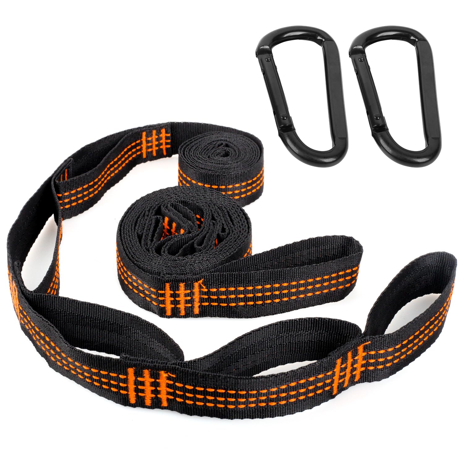 RNHDLY 2er Pack Hängematte Befestigung 2 m x 2,5 cm Hängematten Aufhängung Gurte mit 2 Schwerlast Karabiner, Schaukel Befestigung Seil für Hängematte mit 6 Schlaufen für Camping Outdoor Wandern