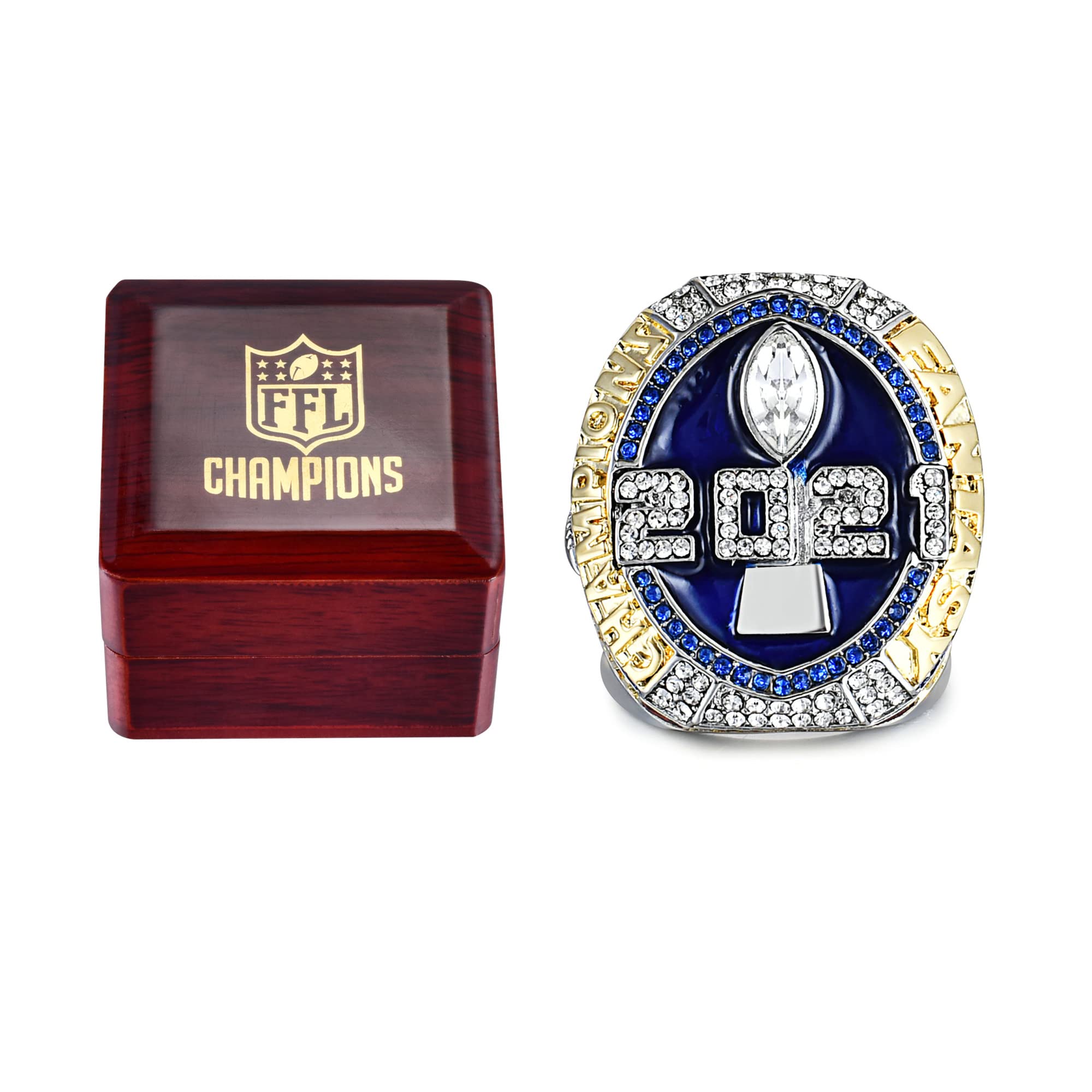 2021 Fantasy Football Ring Championship Ring Heavy FFL Champions Ring with FFL Wooden Box(Size 12)