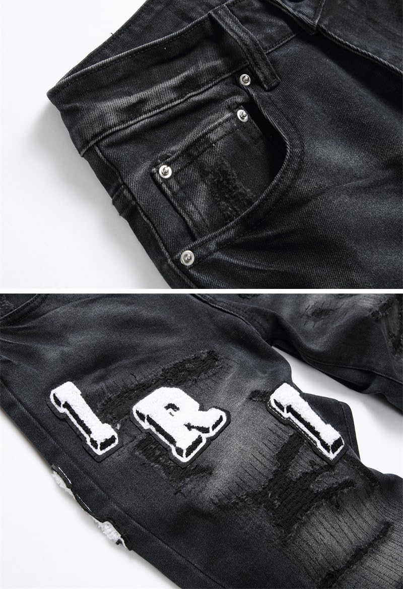 Jeans Uomo Slim Fit Strappati - Pantaloni in Denim Elasticizzato con Ricamo per Look Casual e Streetwear, Perfetti per Ogni Stagione