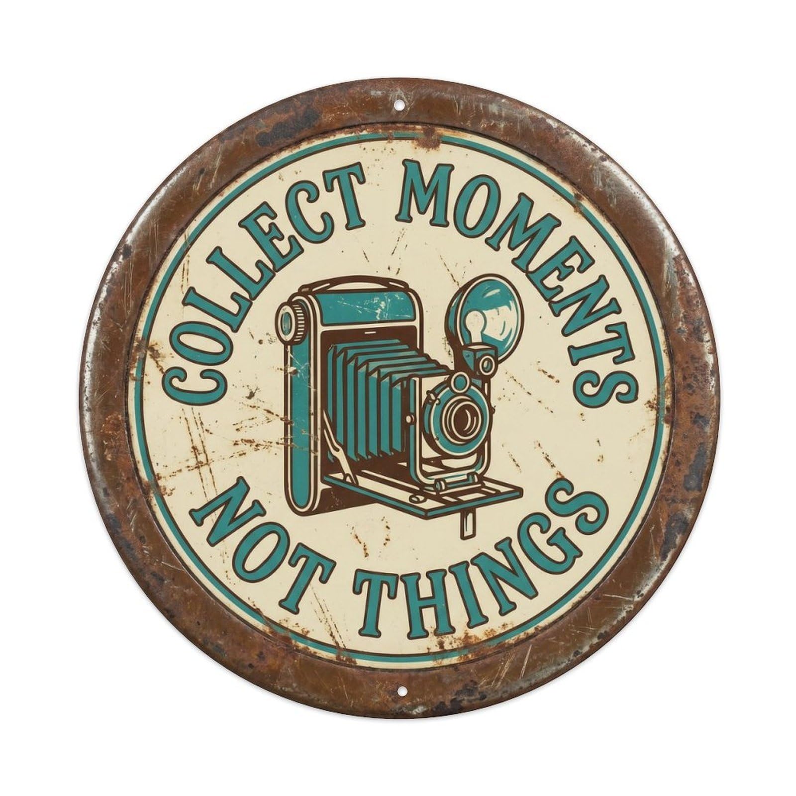 Yrnq Vintage Style Collect Moments Not Things Vintage Living Display Retro Slogans Vintage Metal Tin Sign Plaque Wall Decor For Cafe, Club, Garden Round Metal Poster 8X8inch