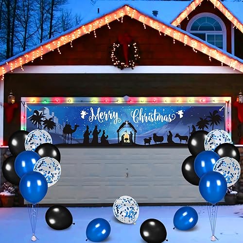 Miniatura 5 de Cartel religioso de Navidad de Santa Natividad, decoración de cartel religioso de Feliz Navidad, pesebre, escena nocturna, cartel de valla nocturna,