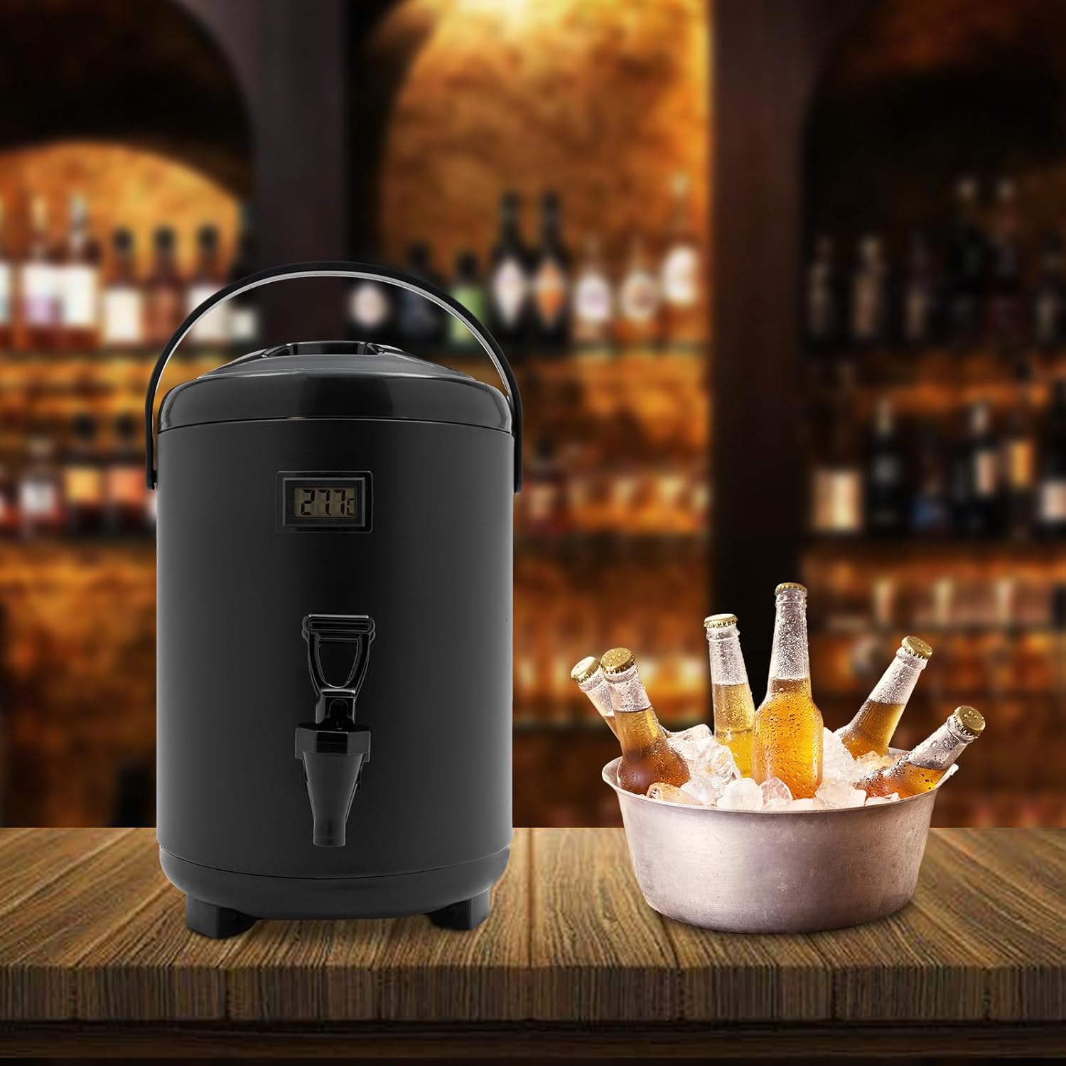 Hot Beverage Dispenser, 8L/2.11Gal Insulated Beverage Dispensers Insulated Thermal Hot and Cold Beverage Dispenser with Spigot & Thermometer Stainless Steel Drink Dispenser for Tea Coffee Milk