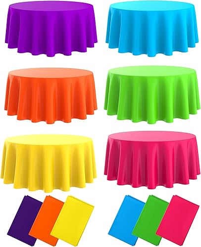 Miniatura 4 de Oudain Mantel redondo de plástico prémium de 84 pulgadas, desechables, impermeables, para fiestas, cenas, cumpleaños, campamento, picnic (color
