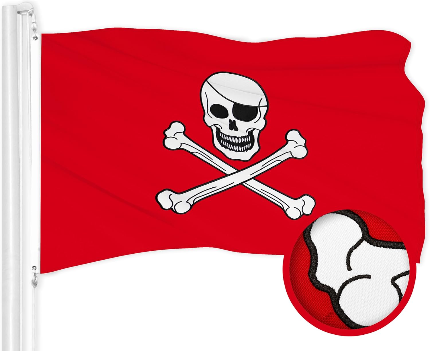 G128 Pirate Jolly Roger Bones Flag | 3x5 Ft | ToughWeave Series Embroidered 300D Polyester | Novelty Flag, Embroidered Design, Indoor/Outdoor, Brass Grommets