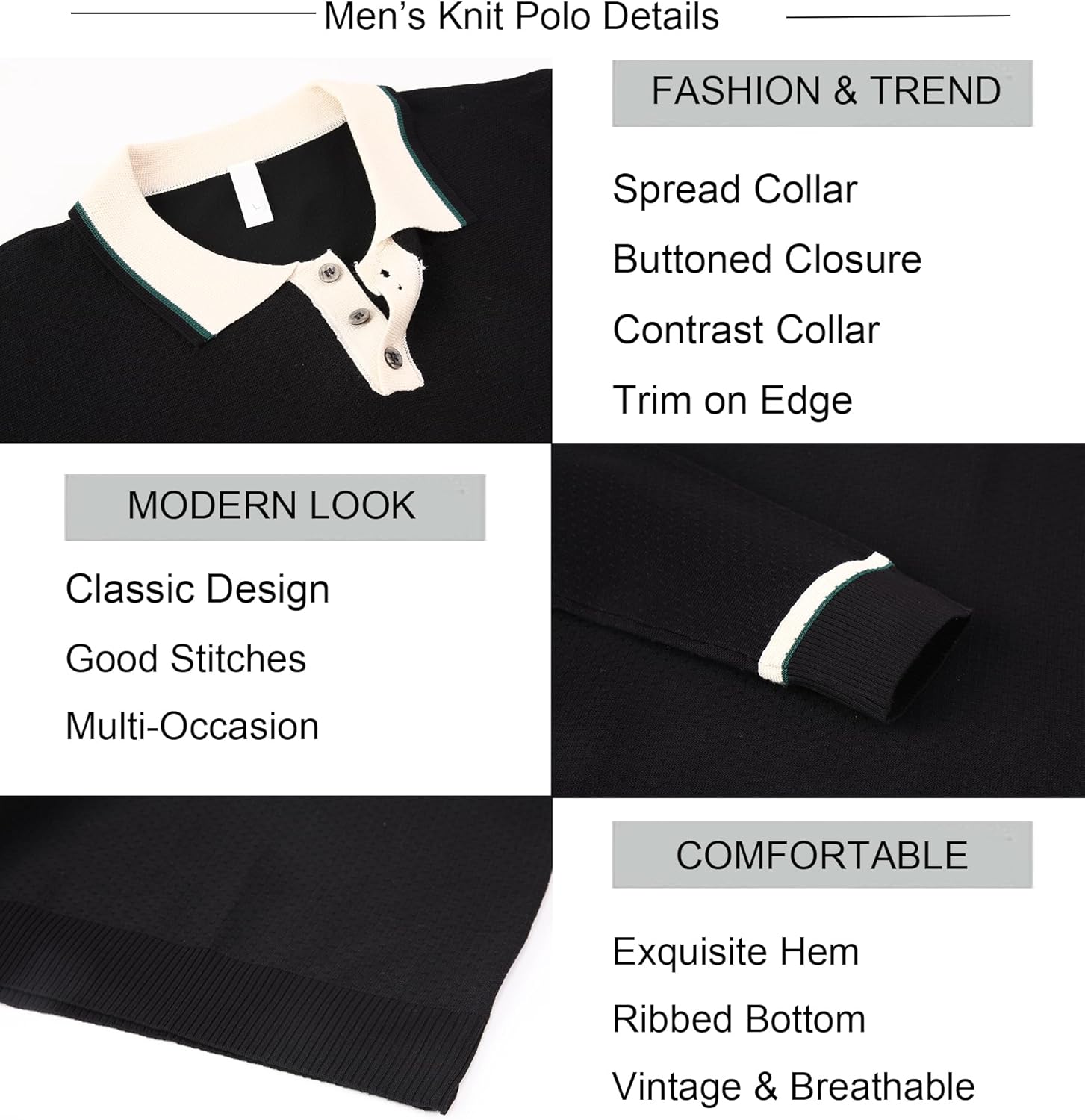 Alex Vando Mens Knit Polo Shirts Long Sleeve Sweater Casual Fashion Classic Button Down Polo Shirts - Image 8