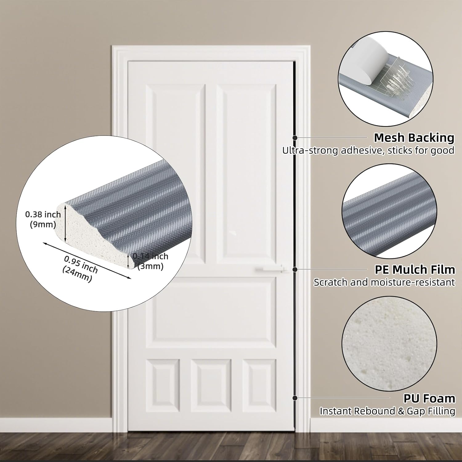 ESUFEIR 3pcs×196" Wedge Sliding Window Weather Stripping Door Gap Filler,Adhesive Window Insulation for Winter Door Seal Strip,Soundproof Foam Tape for Frame,Gray