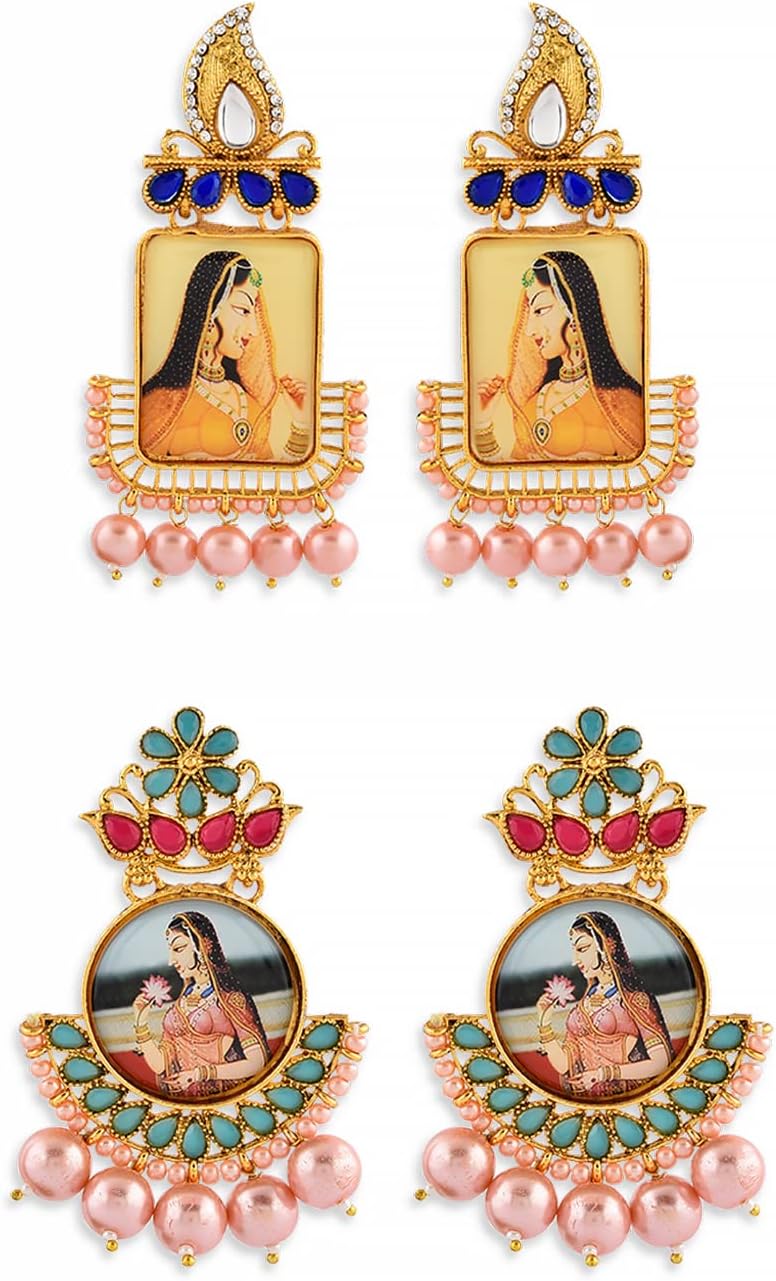 Combo of 2 Gold Tone Padmavati Inspired Dangle Earring For Women