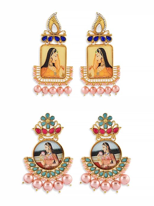 Zaveri Pearls Combo of 2 Gold Tone Padmavati Inspired Dangle Earring For Women