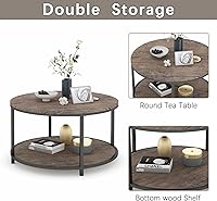 Vista 5 de NSdirect Mesa auxiliar redonda, mesa de centro pequeña de 27.5 pulgadas para sala de estar, escritorio de madera rústica de 2 niveles con estante