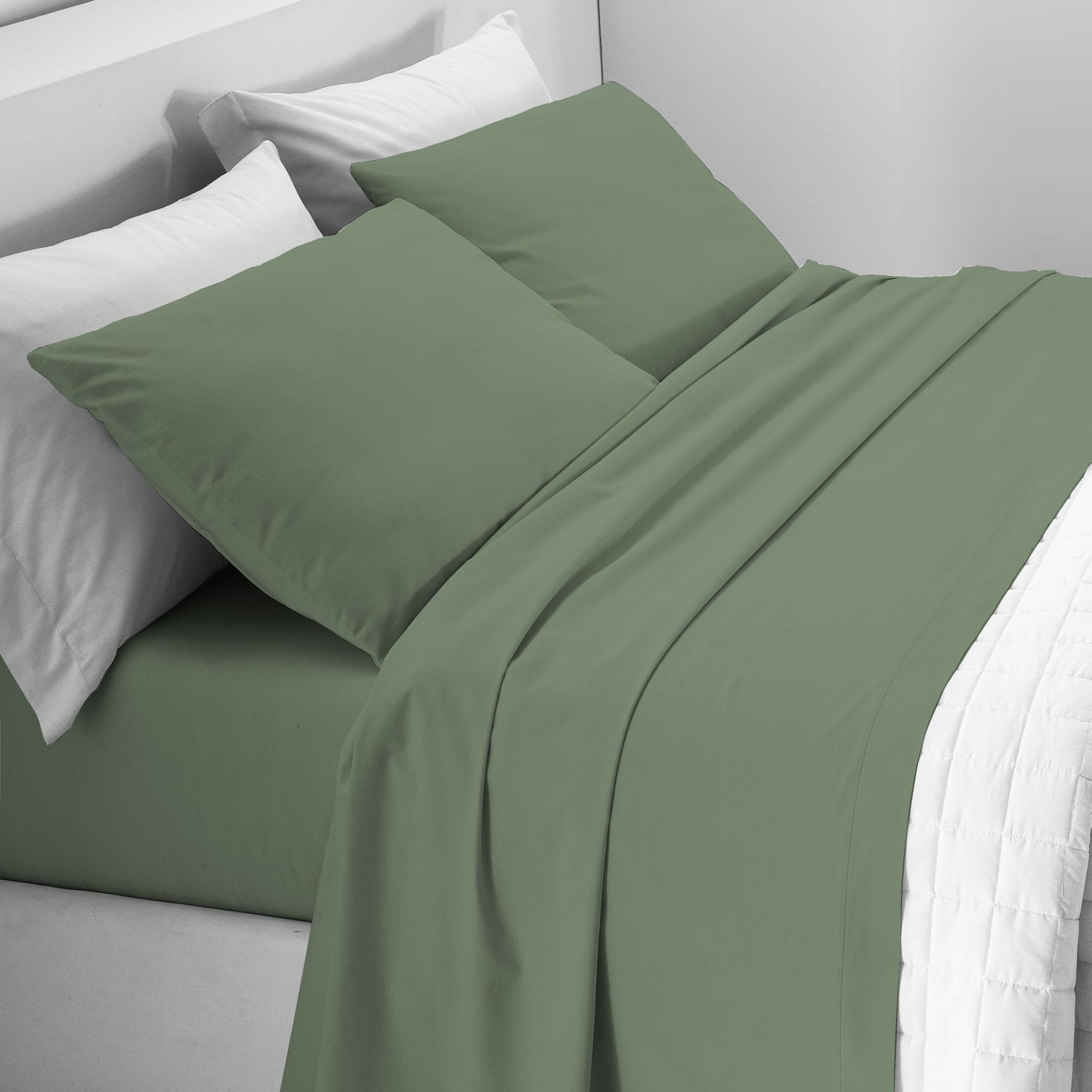 Parure de lit en flanelle de coton italienne Mahome couleur sauge