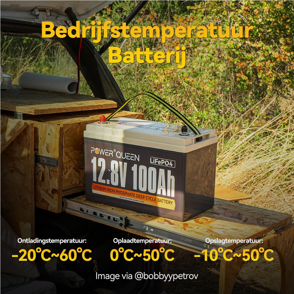 Power Queen 12V 100Ah LiFePO4 Lithium Batterie, 1280Wh Akku mit 100A BMS, 4000+ Ladezyklen, perfekt als Stromquelle für 30~70lbs Schub Trollingmotor, Wohnmobile, Boot