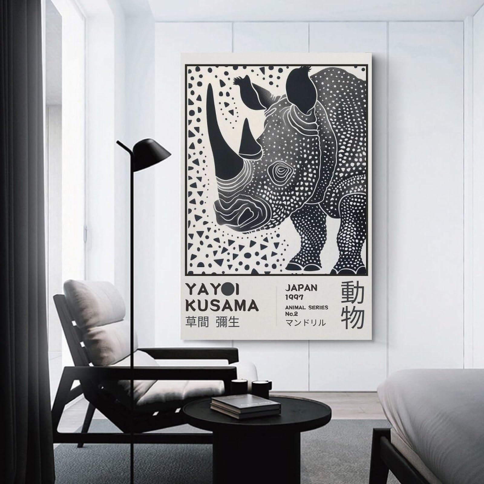 Junmoney Unframe-Style-17 Canvas Wall Art Yayoi Kusama Rhino No.2 Exhibition Poster, 20X30inch(50X75cm), For Lounge, Study, Hallway Or Flat Walls, Canvas Wall Art That Fits Changing Layouts