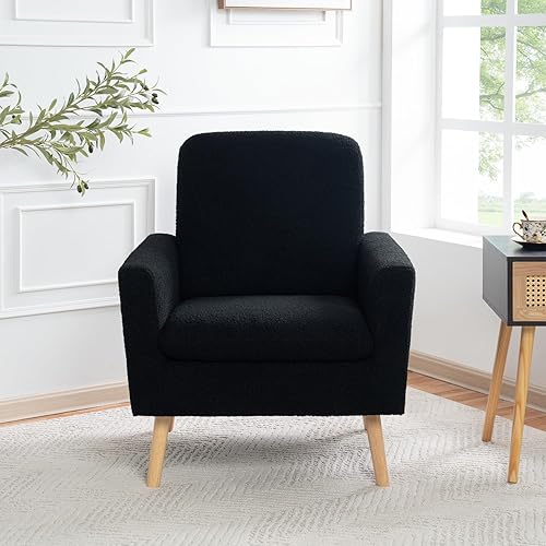 Miniatura 95 de Naomi Home Frida Silla moderna de mediados de siglo, sillas decorativas con marco de madera duradera para sala de estar, silla de lectura con