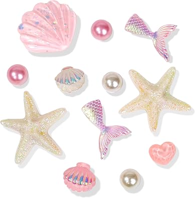 LUCLA Ocean Shoe Charms Decoration, Starfish and Seashell Resin Charms with Pearls, Seashell for Shoes, Wristbands, Sandals, Bracelets, Bags, Gifts for Birthday