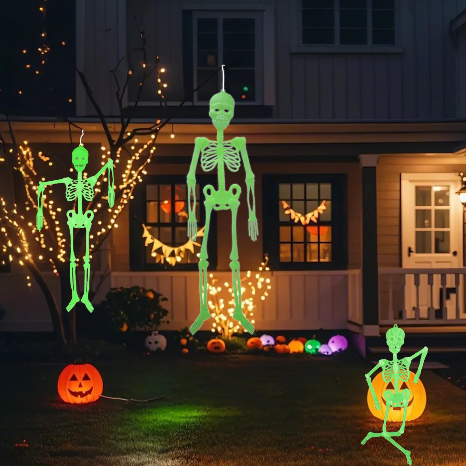 3 sztuki dekoracja na Halloween, świecący szkielet, realistyczne ludzkie szkielety, 3D, straszna dekoracja na Halloween, do ogrodu, straszna impreza tematyczna w pomieszczeniach