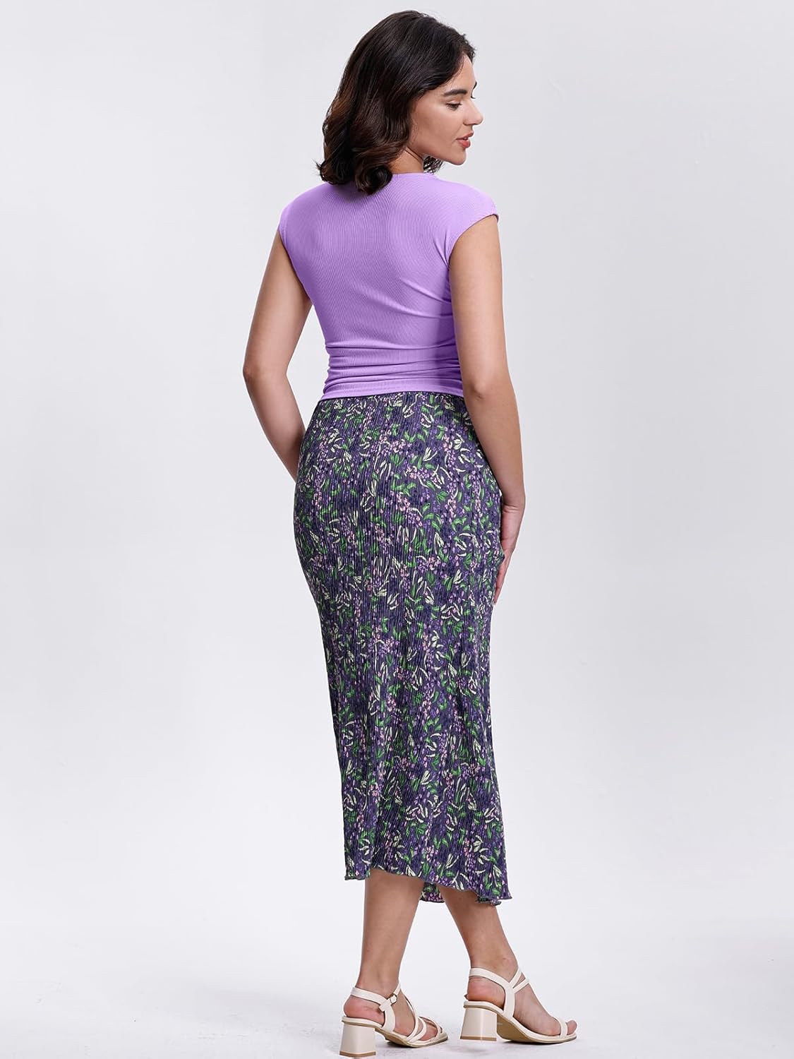 Kimmery Summer Casual Two Piece Skirt Set for Women Crew Neck Crop Tops Elastic Waist Midi Skirt Outfits - Image 5