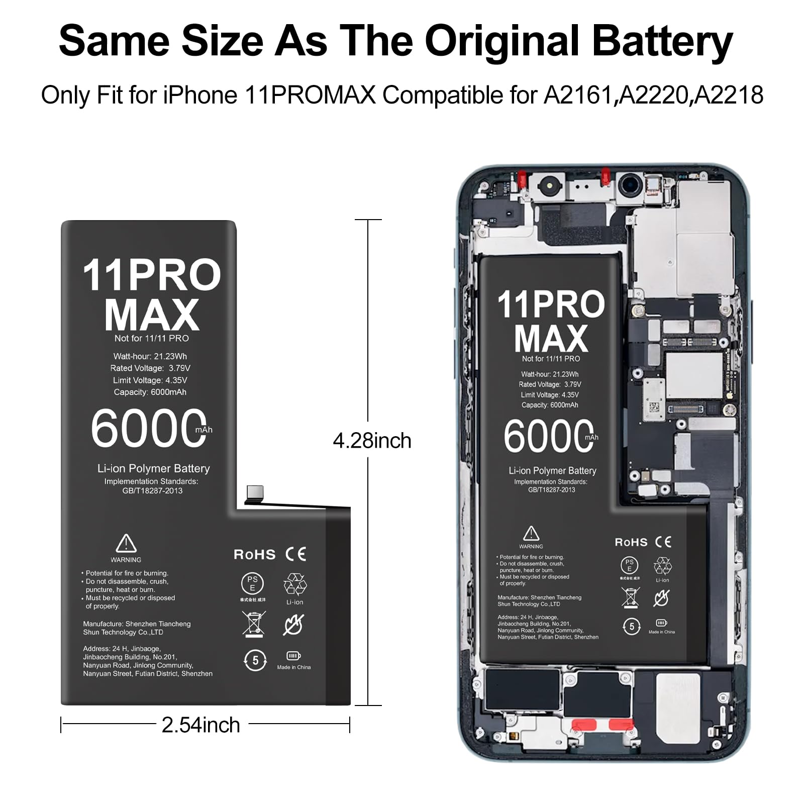 Batteria per iPhone 11 Pro Max, 6000mAh Batterie Sostitutive agli Li-ion di litio ad alta Capacità, per iPhone 11 Pro Max Batteri (Modelli Comp A2218,A2161,A2220) con Kit di Strumenti di Riparazione