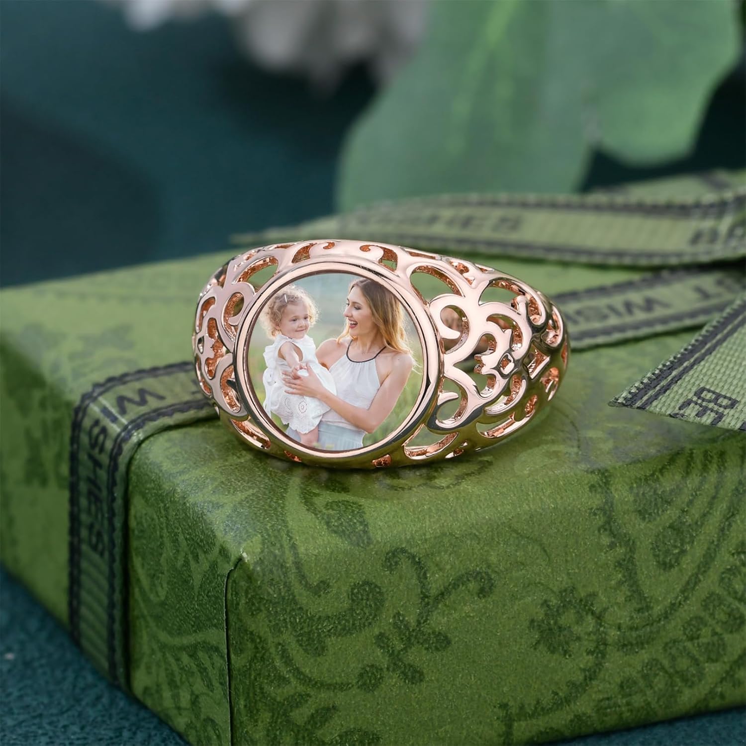 Personalized Sterling Silver Couple Photo Ring Heartshaped Picture Rings Valentines Day Jewelry Gifts for Girlfriend Wife Women