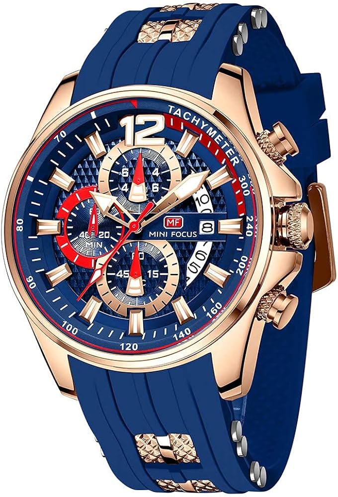 MF MINI FOCUS Men Watch Casual Fashion Wrist Watches (Chronograph/Waterproof/Luminous/Calendar) Silicon Band Quartz Watches for Men (Black2)