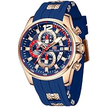 Mini Focus Men's Watch Casual Fashion Wrist Watches Chronograph/Waterproof/Luminous/Calendar Silicon Band Quartz Watches for Men, Blue, Chronograph, Quartz Watches, ssh-df-467