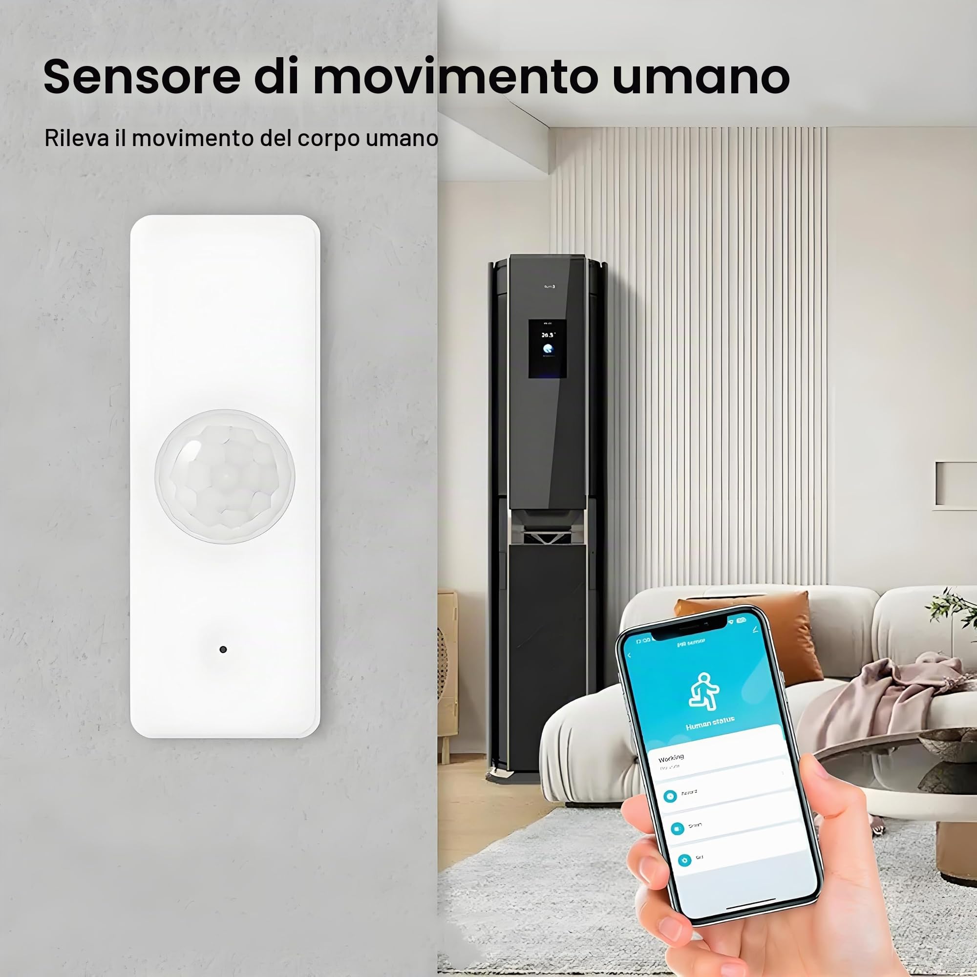 Confezione da 3 sensori di rilevamento del movimento, dispositivo di sicurezza per la casa intelligente con angolo ampio 105°, app Tuya, integrazione Alexa, WiFi, a batteria, per interni ed