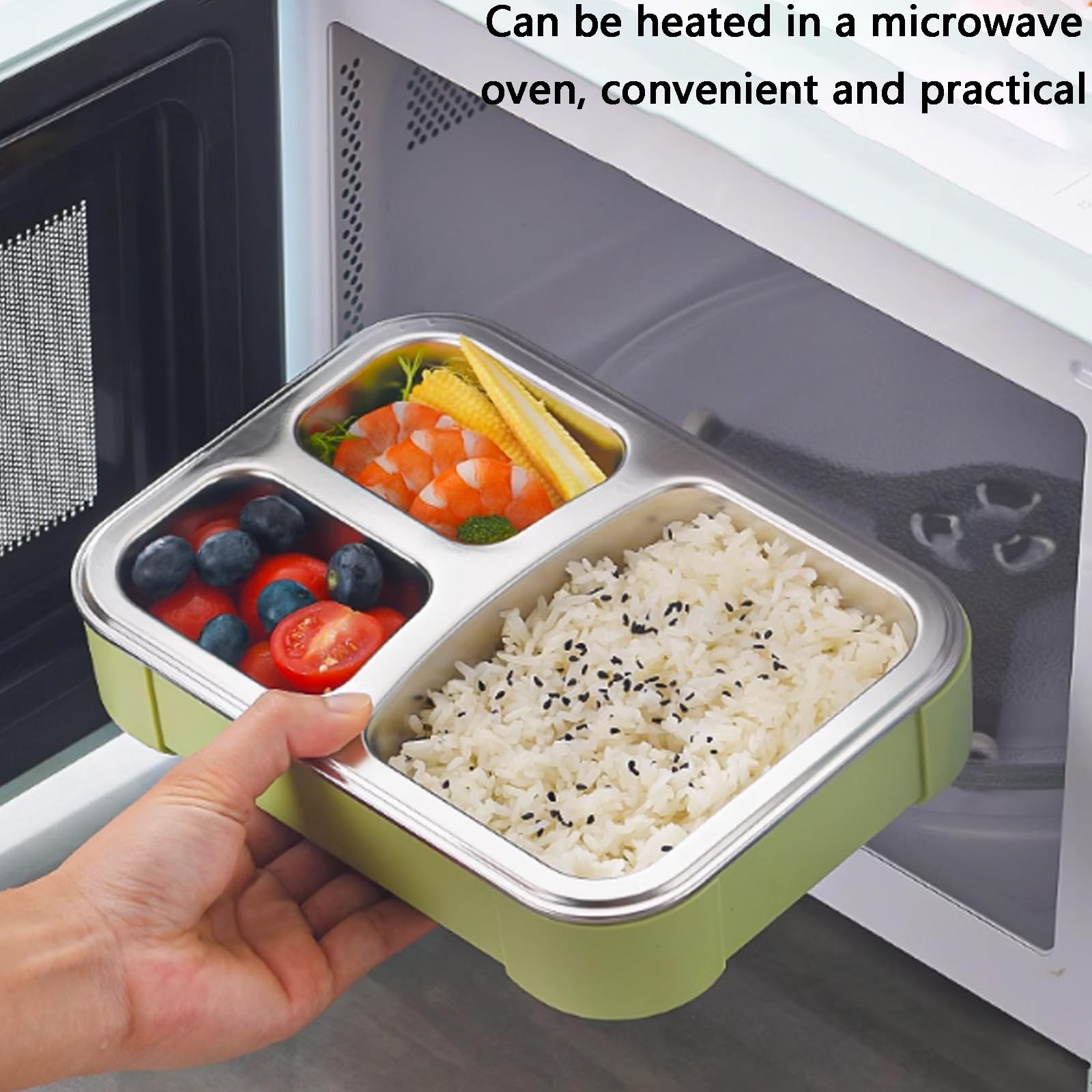 Borsa Termica Porta Pranzo, Schiscetta Pranzo, Bento Box in Acciaio Inossidabile, Lunch Box in Metallo A 3 Scomparti, Chiusura Ermetica, con Set di Utensili (Verde, 1200 Ml)(White,Large)