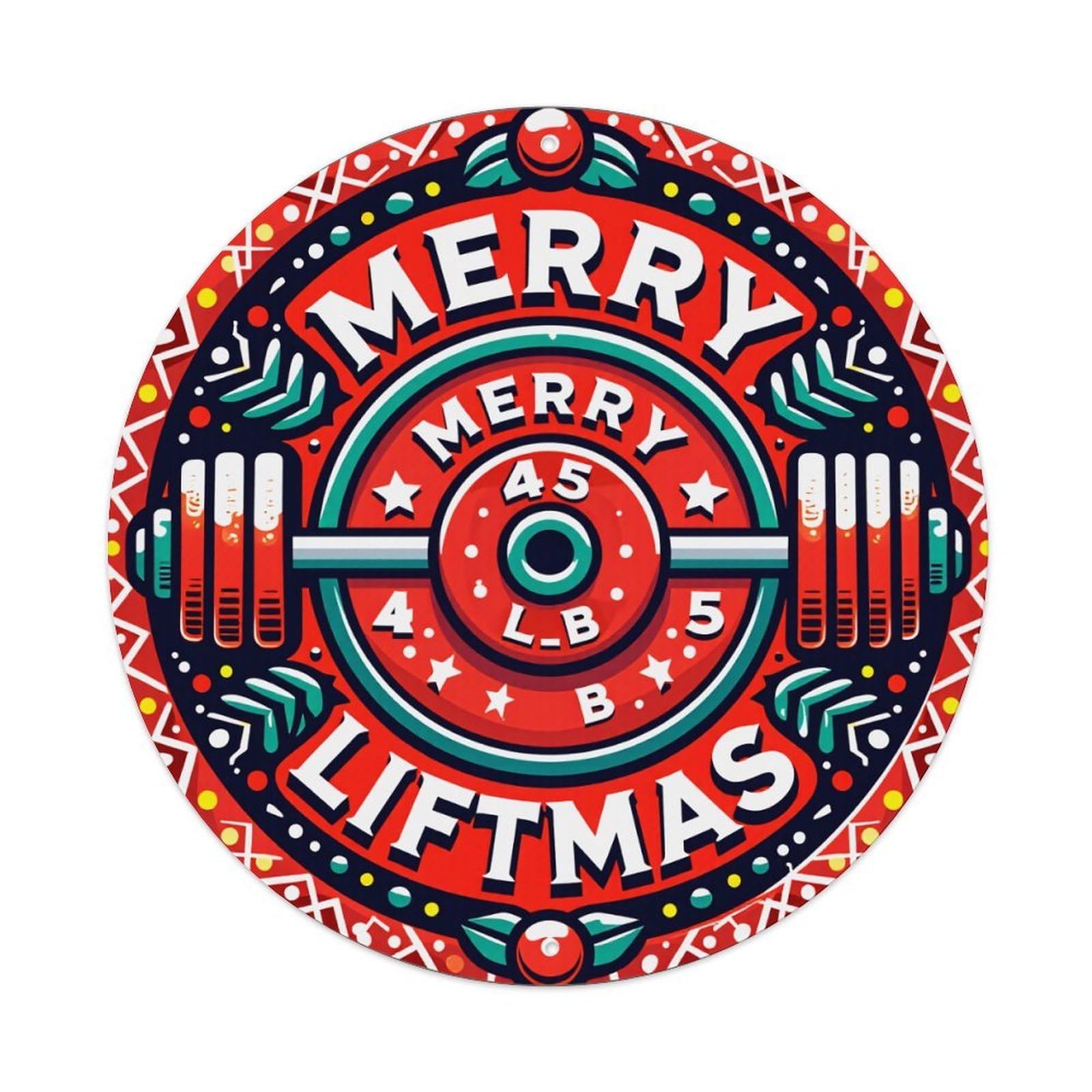 Wmlzdnwr Vintage Merry Liftmas Weightlifting Christmas Design Pattern Round Tin Sign,Retro Wall Art,Metal Poster For Home, Bar, Garage, Cafe, Rustic Indoor & Outdoor Decor, 8X8 Inches