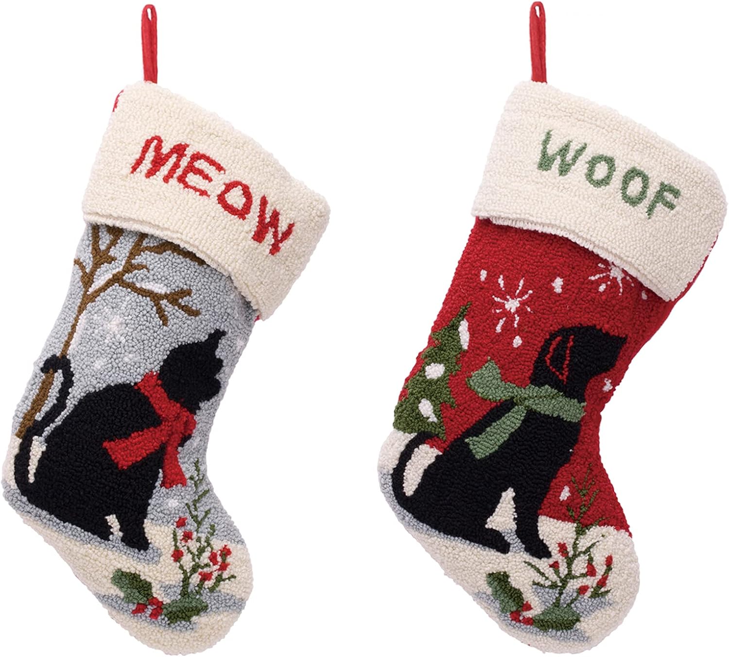 Glitzhome 2 Pack Hooked Christmas Stockings, Cat & Dog