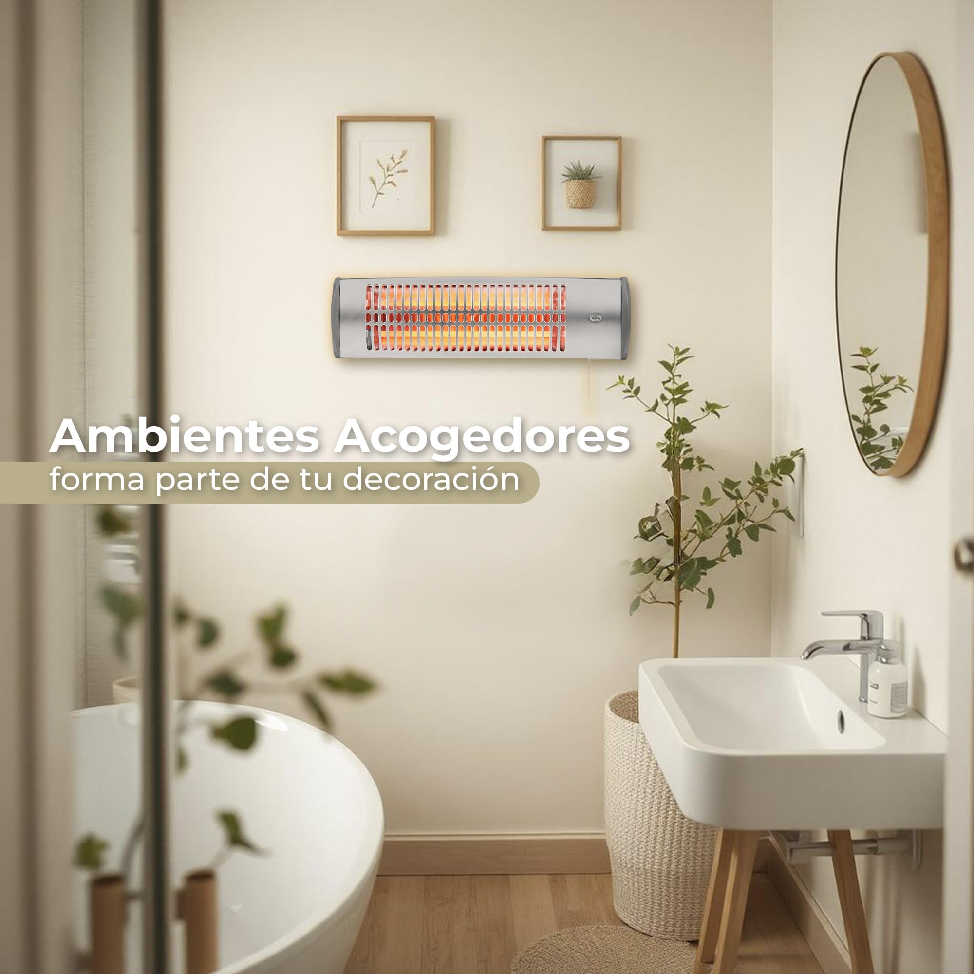 Calefactor Baño Pared - Estufa Baño Infrarrojos - Calentador para Pared con Potencia de 1200 y 600 Watios - Radiador Electrico de Interior de Fácil Instalación