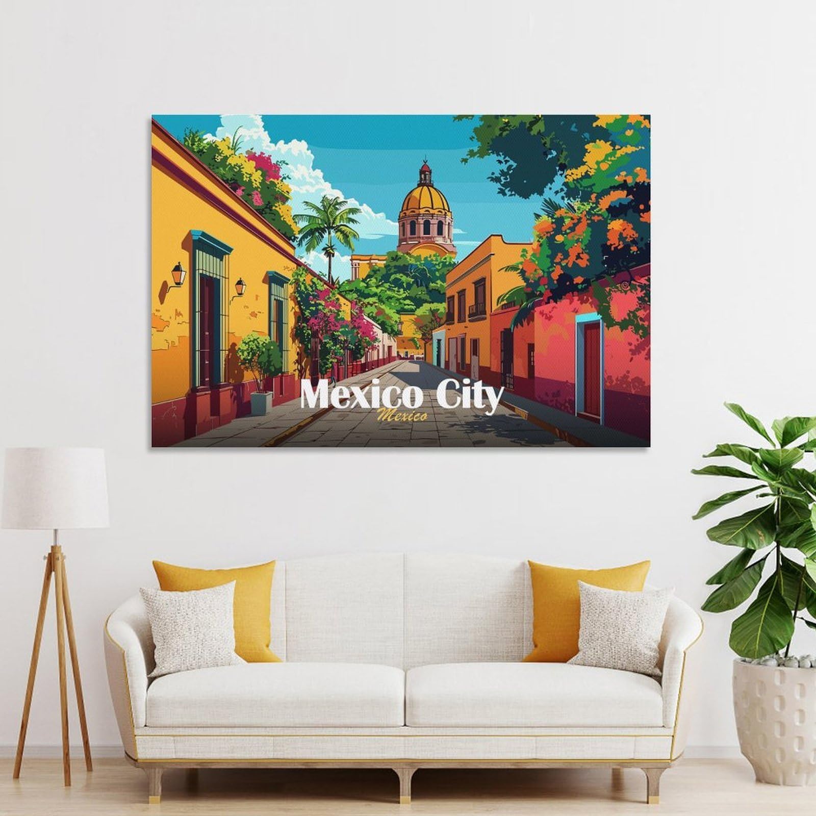 Junmoney Mexico City Street Art Canvas Wall Decor, 20x30inch(50x75cm), for Home Lounge, Bedroom Or Reading Nook, Modern Wall Decor for Cosy Interiors