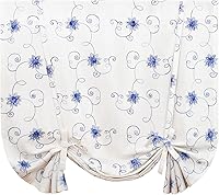 Vista 37 de VOGOL Cortinas bordadas de hojas, cenefas texturizadas de lino estilo rústico para ventana de cocina, patrón de hojas con bolsillo para barra