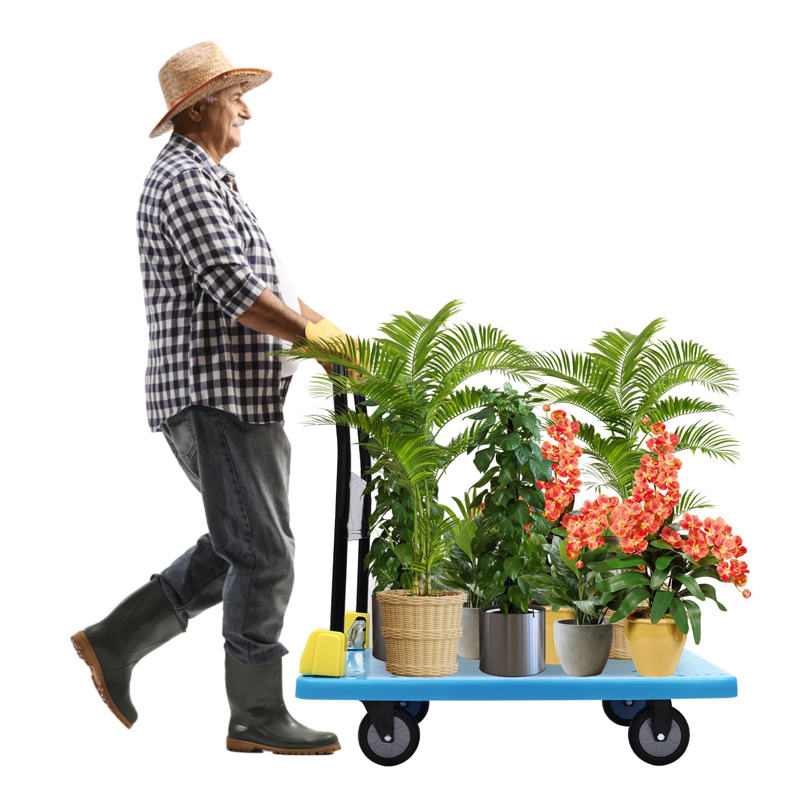 Carrito plegable resistente de 400 kg con 4 ruedas, carrito de equipaje portátil para viajes, uso personal, mudanzas y oficina (azul)