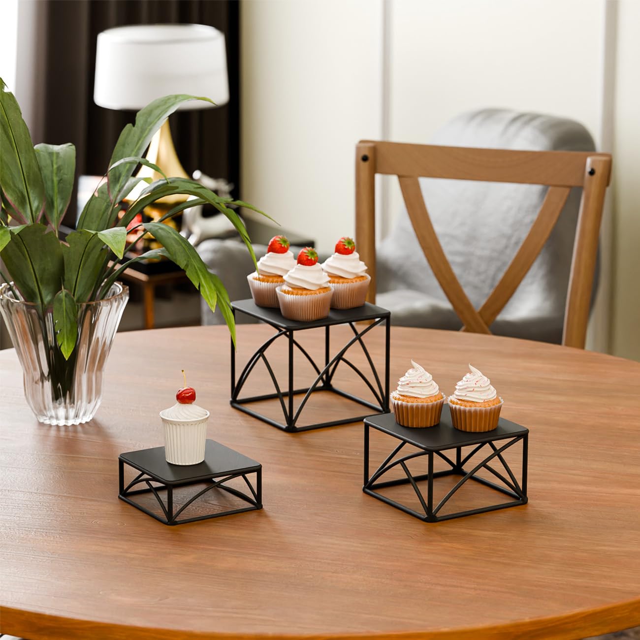 Dessert Tabletop Risers 6 Inch White Square Matte Wire Nesting Cupcake