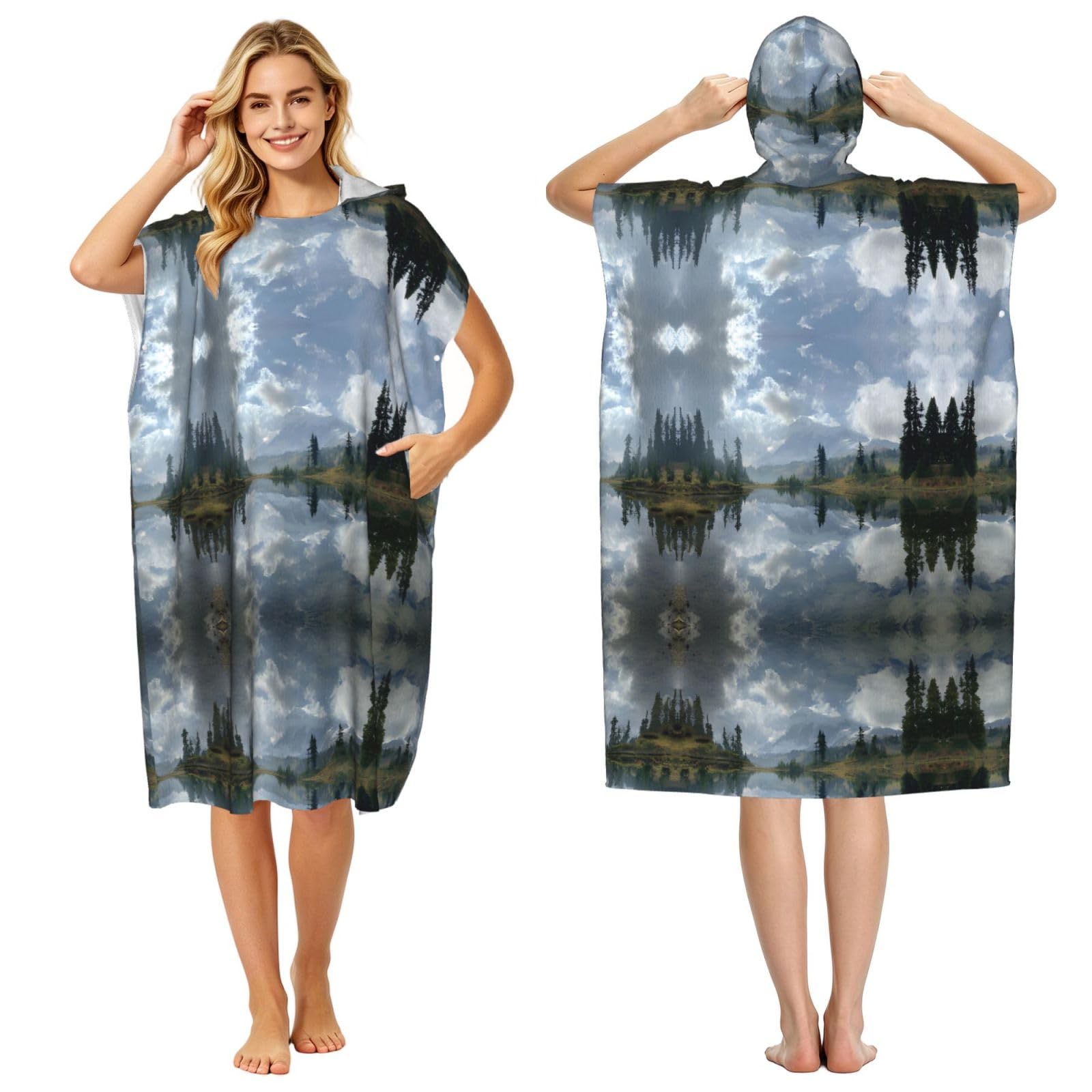 Poncho surf microfibre adulte imprimé lac pour sessions de natation estivales