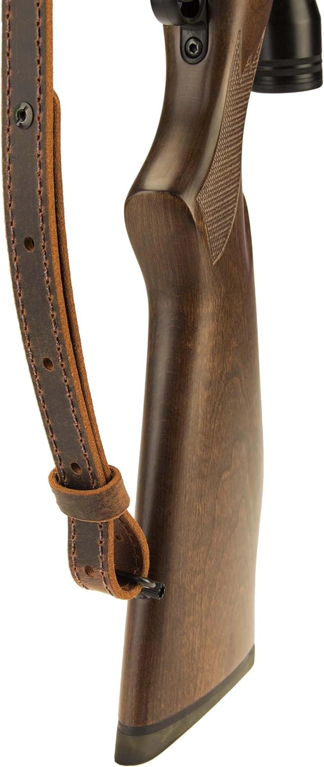 Buffalo Leather Rifle Gun Sling, Crazy Horse/Brown Stitch, Amish Handmade 1" Width - Made in The USA