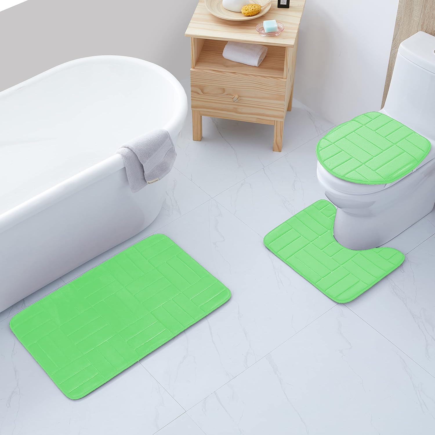 All American Collection 3PC Memory Foam Bath Mats Soft Plush Crown Design Anti-Slip Shower Bathroom Contour Toilet Lid Cover Rugs (Taupe)