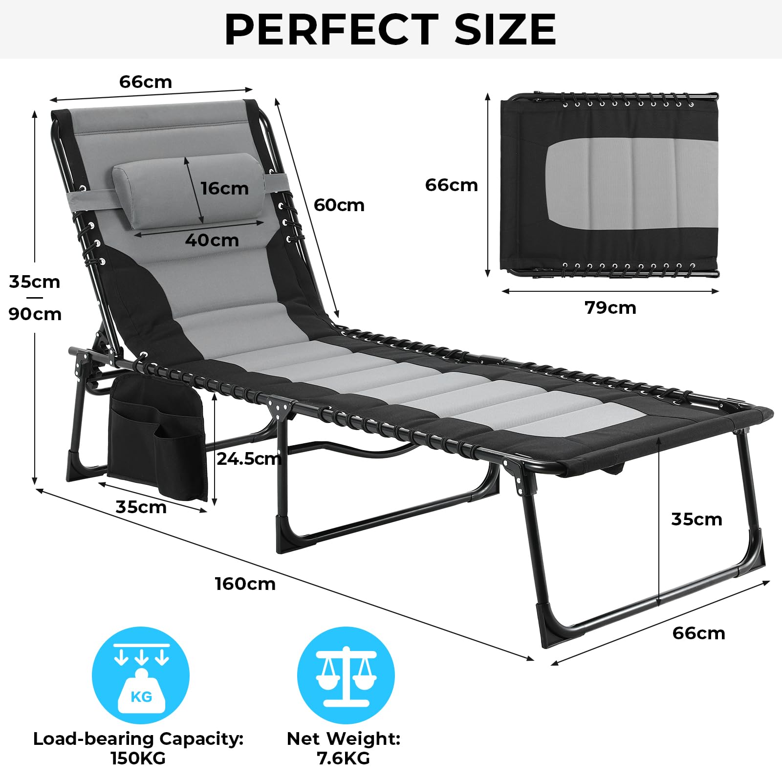 LIFERUN XXL Sonnenliege klappbar 2er Set, 199×66×35 cm Liegestuhl mit 5-Fach Verstellbarer Rückenlehne, extra Große Gartenliege bis 150 kg, Dreibeinliege, Strandliege, Campingliege, Liege für Outdoor