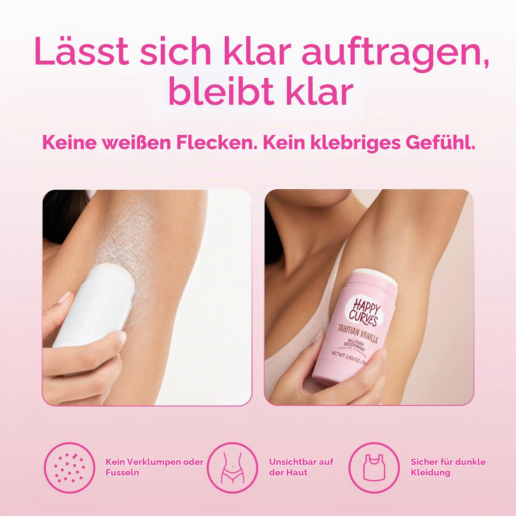 HAPPY CURVES Ganzkörper-Deodorant für Frauen – ohne Aluminium – unsichtbare Schutzschicht für den ganzen Körper für die Geruchskontrolle, empfindliche Haut und private Teile