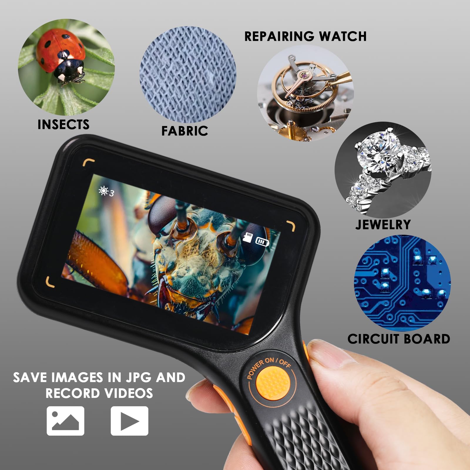 Microscopio Digitale con Ingrandimento 500X e Schermo IPS da 3" | 8 Luci LED Regolabili | Messa a Fuoco Automatica | Slot per Scheda TF | Ricarica USB-C Microscopio USB Tascabile Portatile