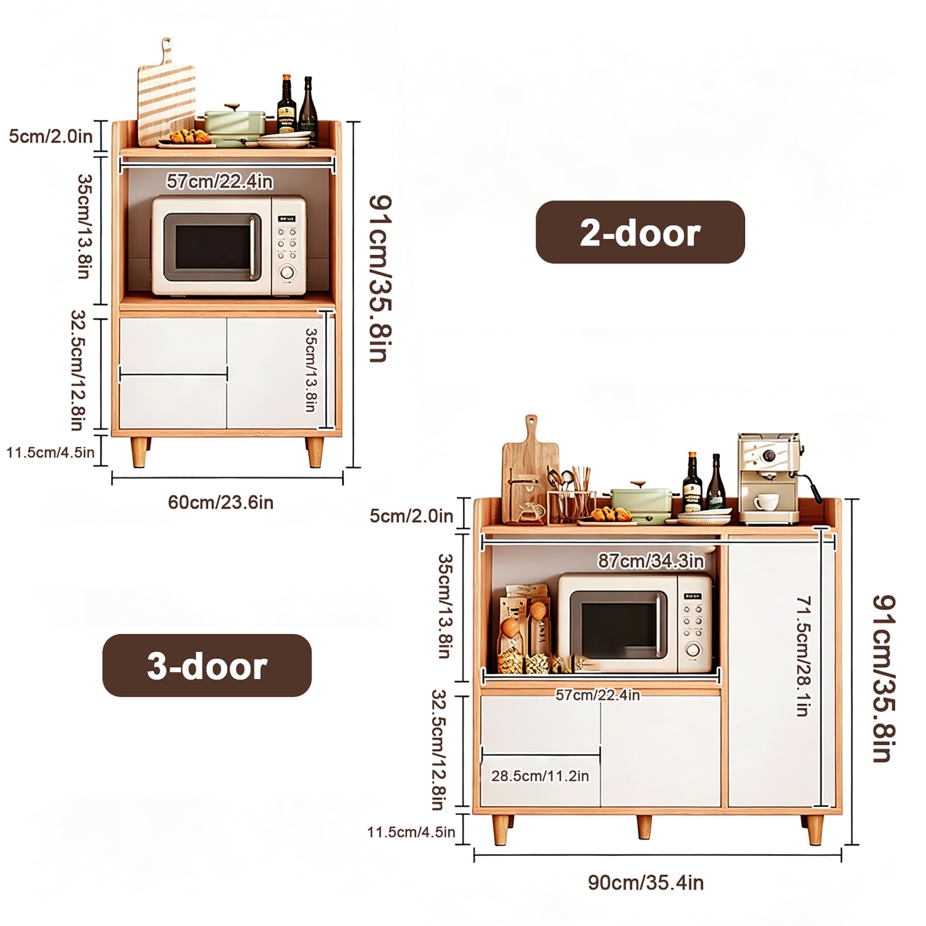 Grande credenza per buffet, console moderna e minimalista per cucina, sala da pranzo, soggiorno, stile casale con anta dell'armadio, finitura naturale, 90 cm
