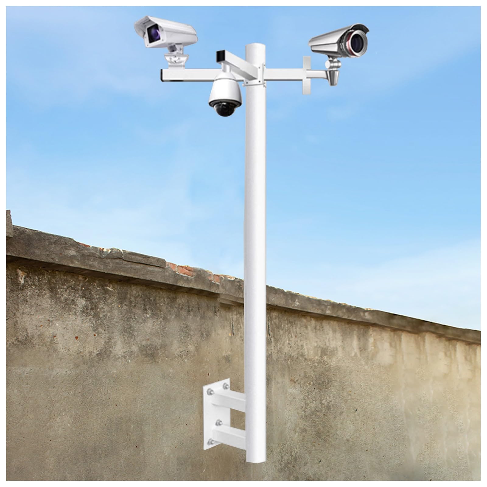 MRVAKDYDI Weatherproof Steel Surveillance Post, Galvanized Steel Security Camera Bracket 0.5-2.3m Tall PTZ Dome Pole Outdoor Surveillance(Bracket A+b+c,0.5m Tall)