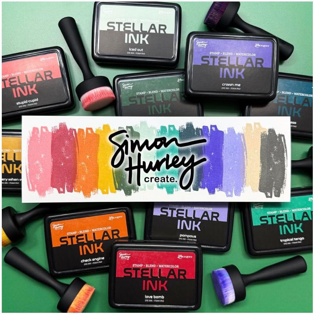 Simon Hurley Stellar Dye Ink (Foam Pads), Bundle of 12 Colors, Set #2, Released October 2025, 12 Carnora Mini Blending Brushes