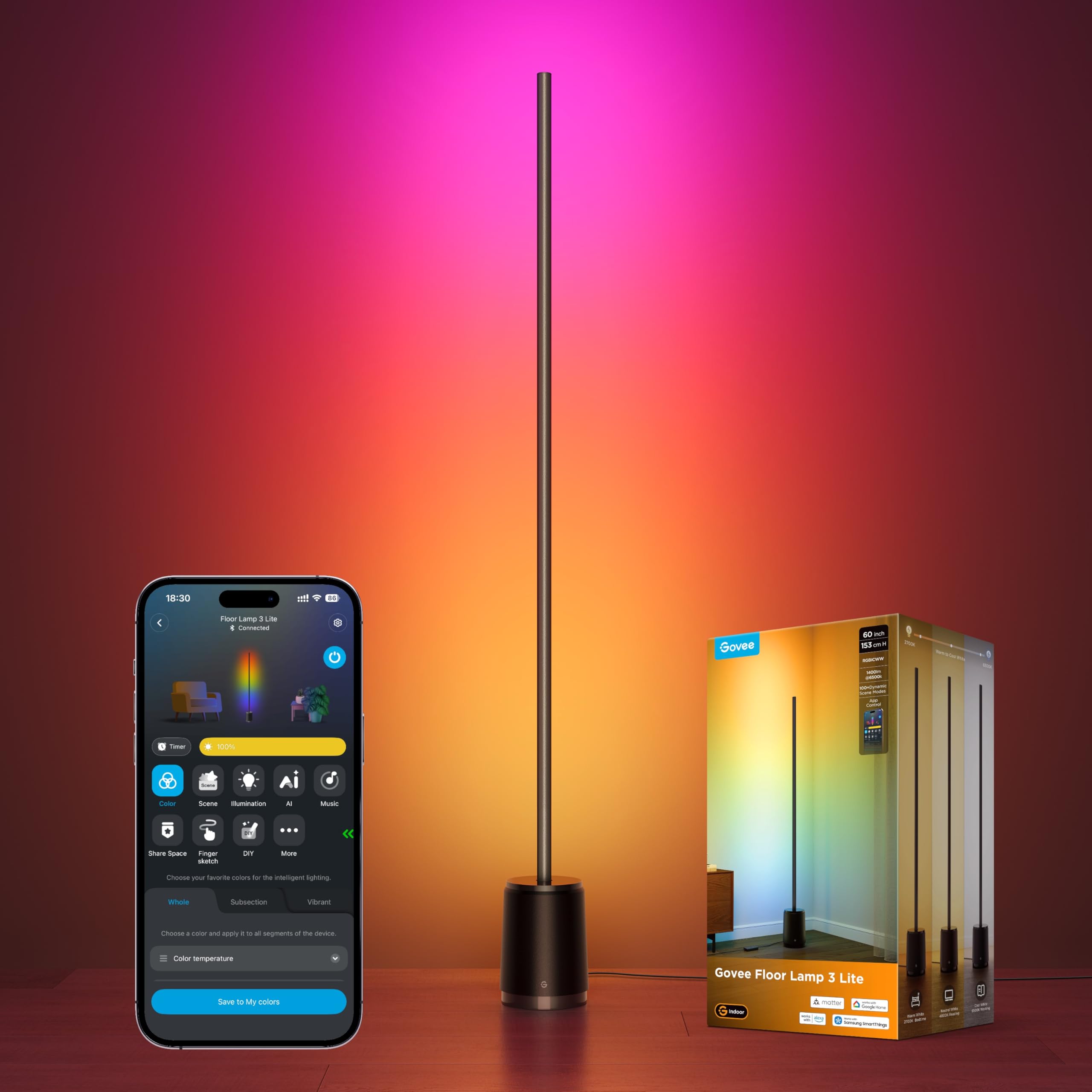 Govee Floor Lamp 3 Lite RGBIC LED Corner Lamp